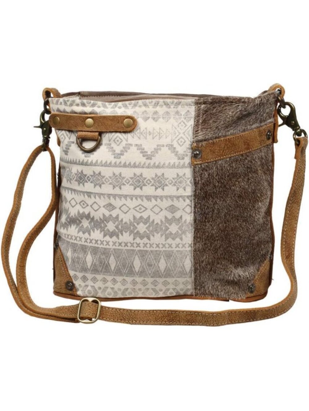 Boho Canvas Mexican Purse with Genuine Leather, Chic Southwestern Style Bag